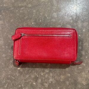 Tusk New York Genuine Leather double Zipper Wallet Red Organizer Clutch Women’s